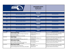 SANCTIONED EVENTS SPRING 2021 Baseball Golf Lacrosse