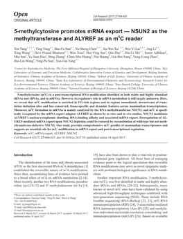 NSUN2 As the Methyltransferase and ALYREF As an M5c Reader