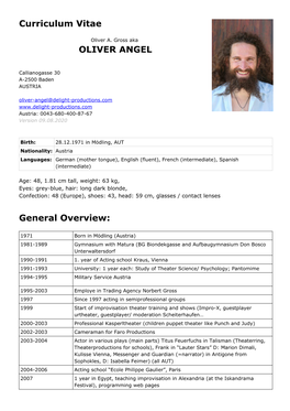 Curriculum Vitae OLIVER ANGEL General Overview