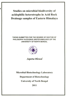 Studies on Microbial Biodiversity of Acidophilic Heterotrophs in Acid Rock Drainage Samples of Eastern Himalaya