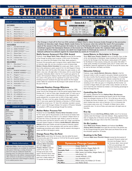 SYRACUSE ICE HOCKEY Inaugural Contact: Mark Majewski • 315-443-2608 • Fax (2076) • Suacpr@Syr.Edu Athletic Communications Office • Manley Field House • 1301 E