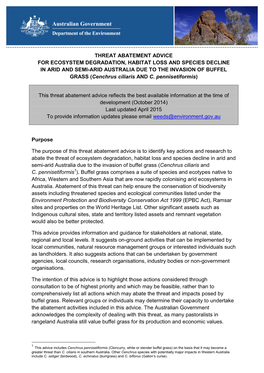 ECOSYSTEM DEGRADATION, HABITAT LOSS and SPECIES DECLINE in ARID and SEMI-ARID AUSTRALIA DUE to the INVASION of BUFFEL GRASS (Cenchrus Ciliaris and C