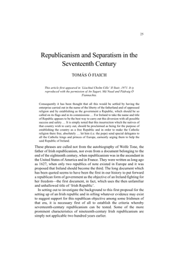 Republicanism and Separatism in the Seventeenth Century