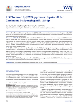 XIST Induced by JPX Suppresses Hepatocellular Carcinoma by Sponging Mir-155-5P