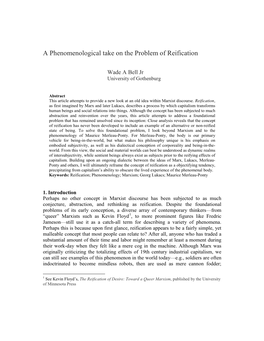 A Phenomenological Take on the Problem of Reification