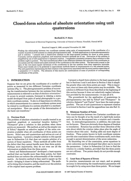 Closed-Form Solution of Absolute Orientation Using Unit Quaternions