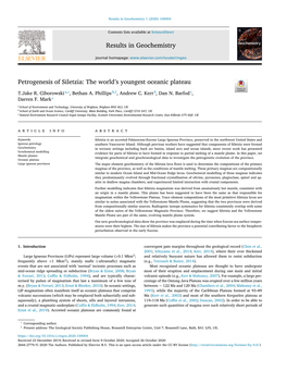 Petrogenesis of Siletzia: the World’S Youngest Oceanic Plateau