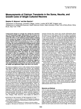 Measurements of Calcium Transients in the Soma, Neurite, and Growth Cone of Single Cultured Neurons