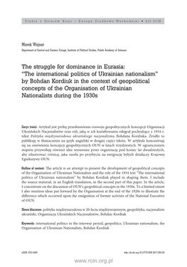 The Struggle for Dominance in Eurasia: “The International Politics Of