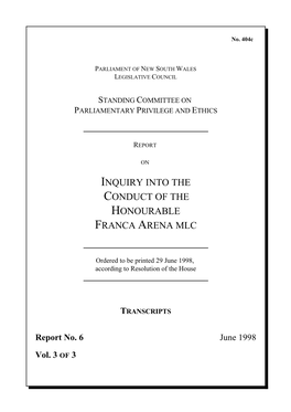 Inquiry Into the Conduct of the Honourable Franca Arena Mlc