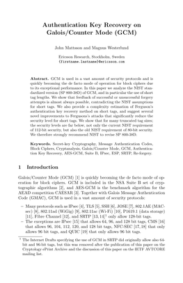 Authentication Key Recovery on Galois/Counter Mode (GCM)