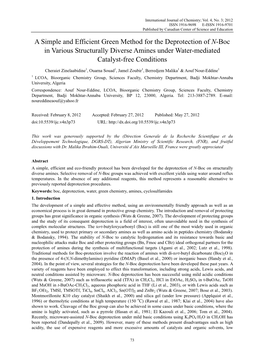 A Simple and Efficient Green Method for the Deprotection of N-Boc in Various Structurally Diverse Amines Under Water-Mediated Catalyst-Free Conditions