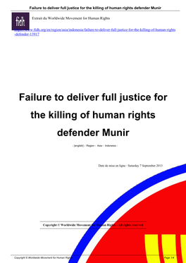 Failure to Deliver Full Justice for the Killing of Human Rights Defender Munir