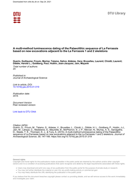 A Multi-Method Luminescence Dating of the Palaeolithic Sequence of La Ferrassie Based on New Excavations Adjacent to the La Ferrassie 1 and 2 Skeletons