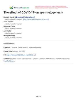 The Effect of COVID-19 on Spermatogenesis