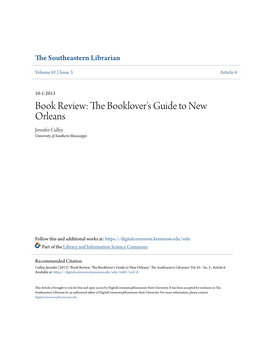 The Booklover's Guide to New Orleans Jennifer Culley University of Southern Mississippi