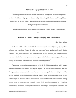 Abstract: the Legacy of the Estado Da India the Portuguese Arrived In