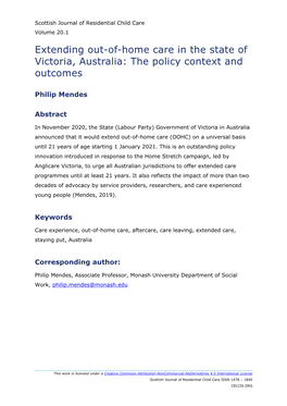 Extending Out-Of-Home Care in the State of Victoria, Australia: the Policy Context and Outcomes