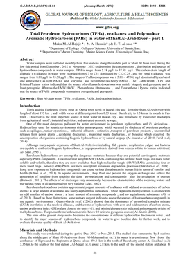 N-Alkanes and Polynuclear Aromatic Hydrocarbons (Pahs) in Water of Shatt Al-Arab River – Part 1 Makia M