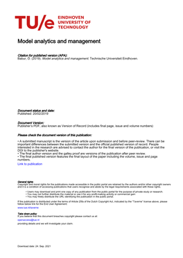 Model Analytics and Management