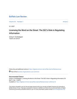 Licensing the Word on the Street: the SEC's Role in Regulating Information