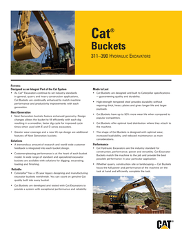 Buckets 311–390 Hydraulic Excavators