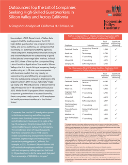 Outsourcers Top the List of Companies Seeking High-Skilled Guestworkers in Silicon Valley and Across California