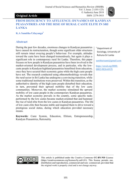 Dynamics of Kandyan Peasantries and the Rise of Rural Caste Elite in Sri Lanka