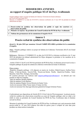 DOSSIER DES ANNEXES Au Rapport D'enquête Publique Scot Du Pays