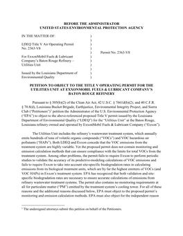 2021 Petition Requesting the Administrator Object to Title V Permit for Exxon Baton Rouge Refinery