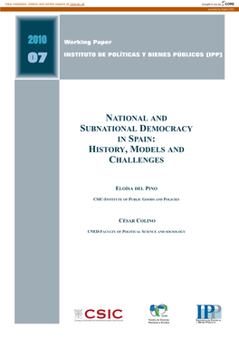 National and Subnational Democracy in Spain: History, Models and Challenges