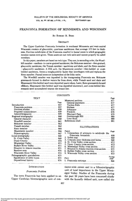 FRANCONIA FORMATION of MINNESOTA and WISCONSIN by ROBERT R. BERG ABSTRACT the Upper Cambrian Franconia Formation in Southeast Mi