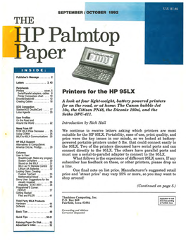 Printers for the HP 95LX Printer Comparison Chart