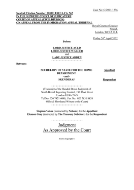 Judgment As Approved by the Court