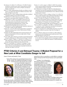 PTSD Criterion a and Betrayal Trauma: a Modest Proposal for a New Look at What Constitutes Danger to Self
