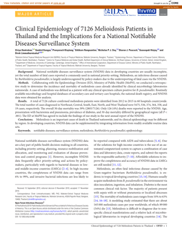 Clinical Epidemiology of 7126 Melioidosis Patients in Thailand and the Implications for a National Notifiable Diseases Surveilla