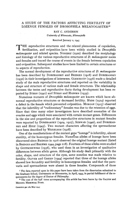 A STUDY of the FACTORS AFFECTING FERTILITY of LOZENGE FEMALES of DROSOPHILA Melanogasterl* RAY C