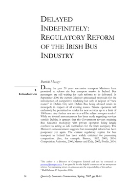 Regulatory Reform of the Irish Bus Industry