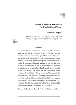 Friend in Buddhist Perspective: the Benefit of Social Welfare