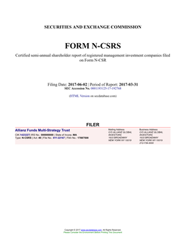 Allianz Funds Multi-Strategy Trust Form N-CSRS Filed 2017-06-02