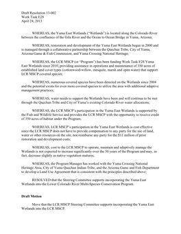 Yuma East Wetlands Draft Resolution 13-002