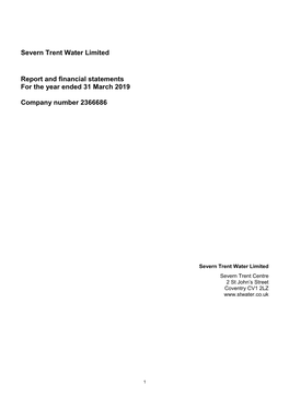 Severn Trent Water Limited Report and Financial Statements for The