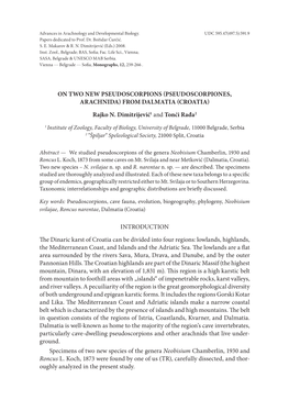 ON TWO NEW PSEUDOSCORPIONS (PSEUDOSCORPIONES, ARACHNIDA) from DALMATIA (CROATIA) Rajko N. Dimitrijević1 and Tonći Rađa2 INTRO