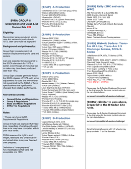 SVRA GROUP 8 Description and Class List