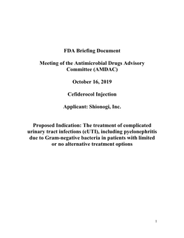 FDA Briefing Document Meeting of The