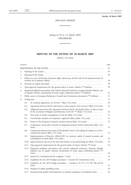 Minutes of the Sitting of 10 March 2009 (2009/C 234 E/02)