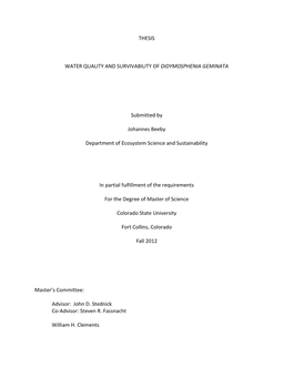 Thesis Water Quality and Survivability Of