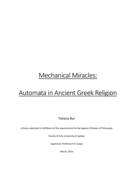 Mechanical Miracles: Automata in Ancient Greek Religion