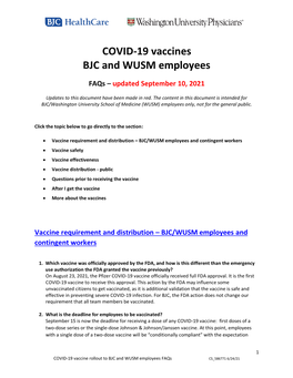 COVID-19 Vaccines BJC and WUSM Employees