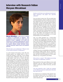 Interview with Research Fellow Maryam Mirzakhani